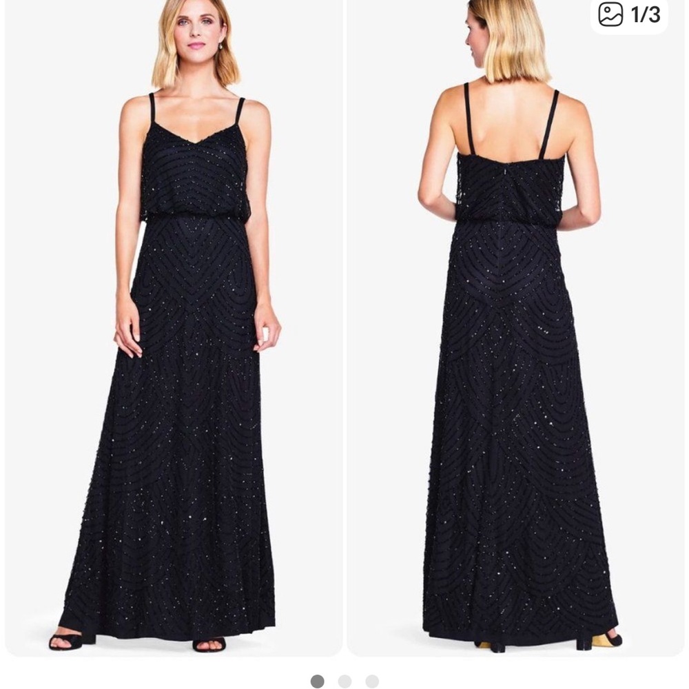 Adrianna Papell Black Sequin Maxi Slip Dress - only wore once great condition!